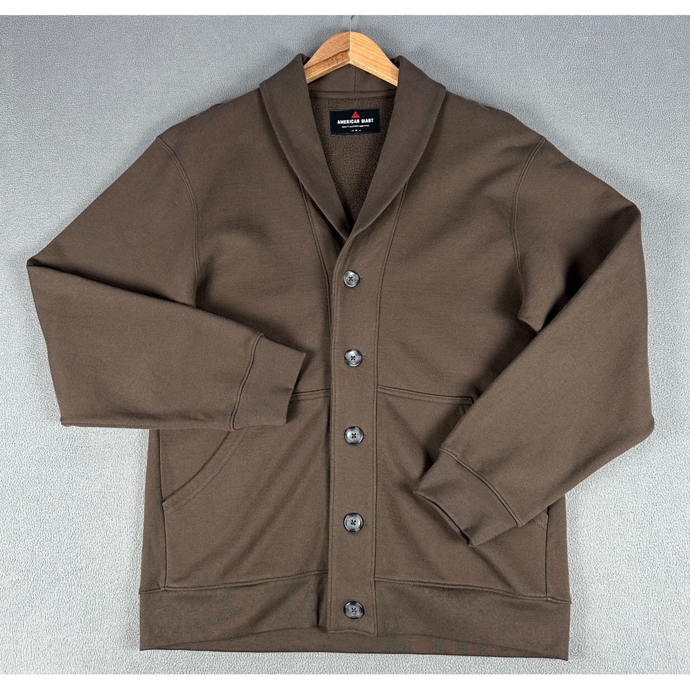 American Giant Cardigan Sweater Mens Medium Turkish Coffee Brown Shawl Collar